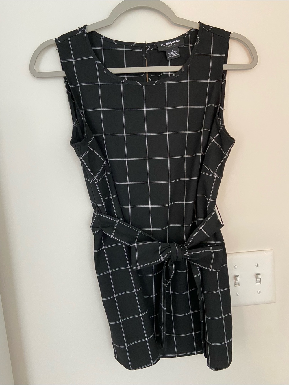 Liz Claiborne Black Windowpane Tie-Waist Tunic